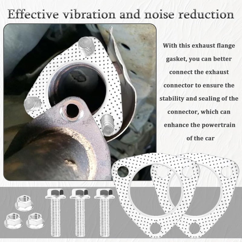 vvag 2PCS Exhaust Gasket Set 2.0" Triangular 3 Holes Exhaust Flange Gasket with 3PCS Exhaust Bolts, Universal Exhaust Manifold Gasket Car Accessories for Most Cars,Trucks,SUVs(2 Inches) - Image 4
